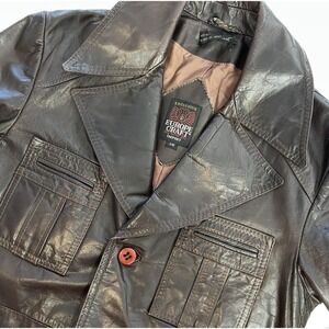 Vtg 70s Small Medium Mens Brown Leather Trench Coat Jacket Moto Europe Craft